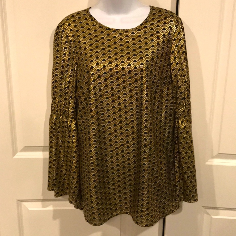 Michael Kors Gold/Black Printed Blouse Size S
